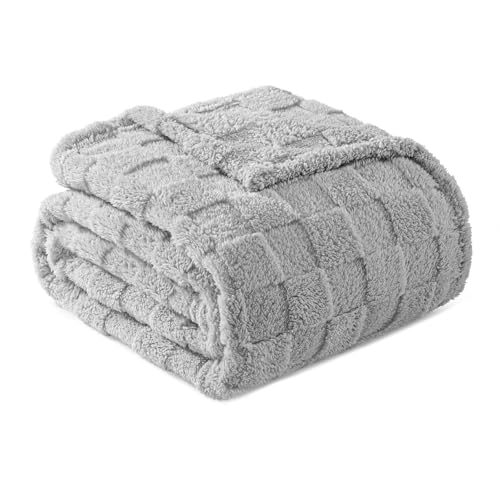 Exclusivo Mezcla Manta Sofá de Franela 130x150 cm, Manta Suave y Cálida para Cama con Estampado Cuadros, Ideal Noches Frescas y Cualquier Temporada, Gris Claro