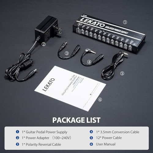 LEKATO Guitar Pedal Power Supply - 12 Port Isolated Power Supply, DC Output 9V/12V/18V, 100mA to 500mA for Effect Pedals