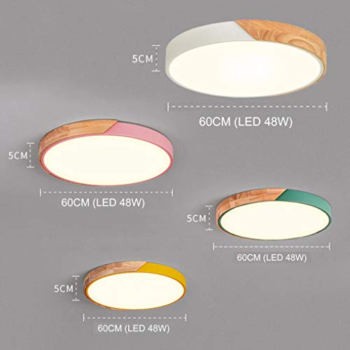 Plafonnier LED moderne macaron vert et bois dimmable avec télécommande