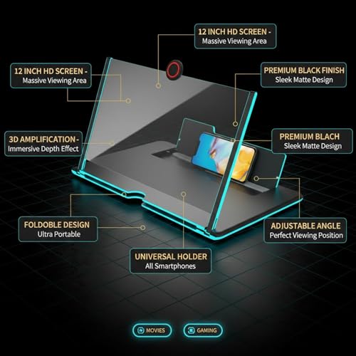 Image of Drumstone 12 Inch Mobile Screen Magnifier with Foldable Stand, Portable Phone Screen Enlarger for Movies, Video Streaming & Gaming, Compatible with Most Smartphones, No Power Required