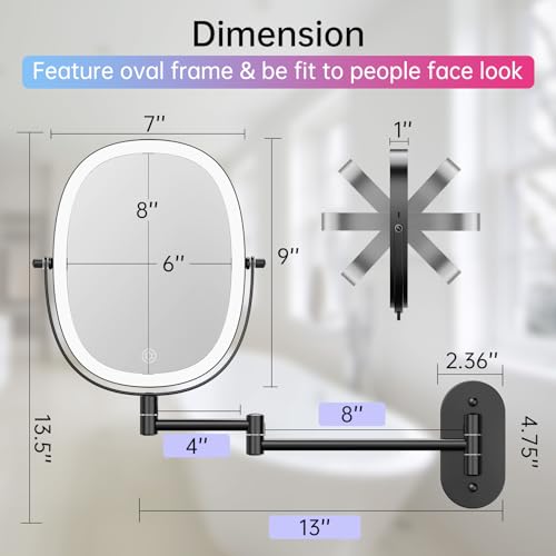 Wall Mounted Lighted Makeup Mirror with 1X/7X Magnification