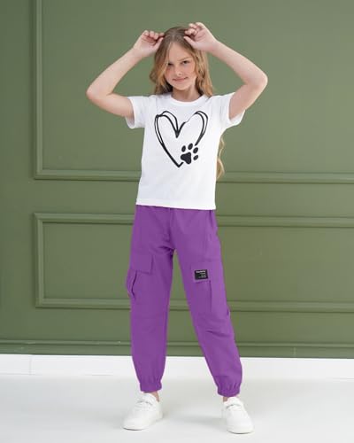 Image of ARTMINE Girls' 2 Piece Outfits Casual Drawstring Jogger Pants and Basic Short Sleeve Top Set, 6-14 Years