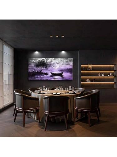 Grande peinture murale abstraite noir et blanc et toile paysage violet TONGYINLI 55x110cm - 2