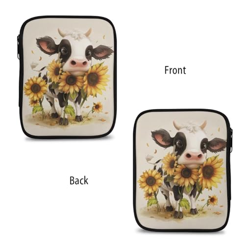 Image of Cartoon Cow Crochet Hook Case Sunflower Portable Knitting Needle Case with Web Pockets Swing Crochet Hooks Accessories Easy to Take