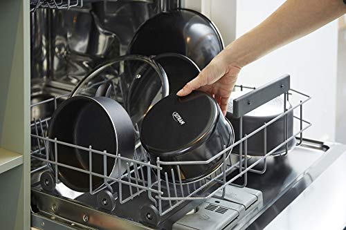 Sitram 716939 - Batería de cocina (aluminio con revestimiento sano, cerámica, efecto piedra, 7 piezas: 3 sartenes Ø20,24,28 cm + 3 cacerolas Ø16,18,20 cm + mango extraíble, todos los fuegos, incluida