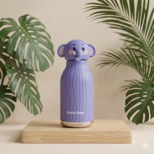 Image of 3D Chicu Tom Animal Insulated Stainless Steel Water Bottle 480ml | Vacuum Flask with Leak Proof Lid | Double Wall Thermal Bottle | Cute Safari Theme Water Bottle for Kids, School, Office & Travel