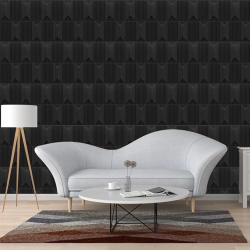Image of Kayra Decor Wall Panels for Bedroom PVC Artisian Design, Black Color 19.7 inch x 19.7 inch (Pack of 18) - Covers 48.51 Sq. Ft.