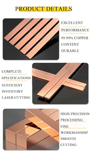 TIHONORI Copper Flat Bar, 5-20Mm Thick 100Mm Length Copper Bus Bar 99.9% Copper Metal, Copper Flat Bar Stock for DIY Craft, Industrial Building,5mm*10mm*100mm - Image 4