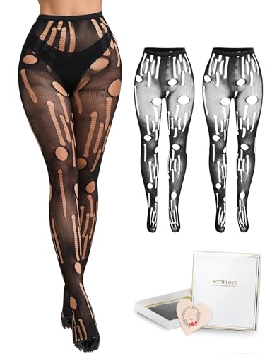 Image of Fishnet Stockings for Women Ripped Tights Plus Size Sexy High Waist Pantyhose Black XS-5XL