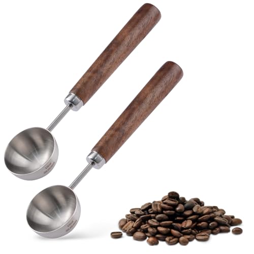 HOMMDECO 木製ロングハンドルステンレススチールコーヒースプーン 2個セット 15ml テーブルスプーン 食品グレードの計量スプーン お茶、小麦粉、シリアル、調味料、挽いたコーヒー用 キッチンアクセサリー