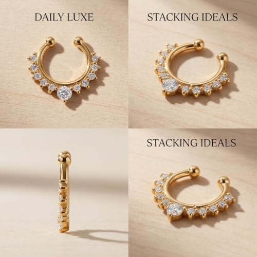 Image of RUVEE Nose & Ear Clip Titanium Plated Pin Non Pierced Just Press for Women & Girls Septum Ring