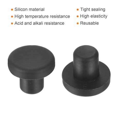 Image of uxcell High Temp Silicone Plug Mount Dia 8mm /0.31 inch t Shaped Rubber Stopper Hole Plugs for Powder Coating Plating Waterproof Plugs Sealing Plugs Black Pack of 12(OD 15mm)