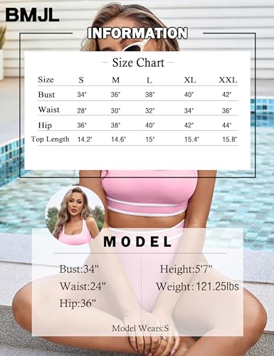 Image of BMJL Women's High Waisted Bikini Sets Sporty Two Piece Swimsuits Color Block Tummy Control Modest Bathing Suit
