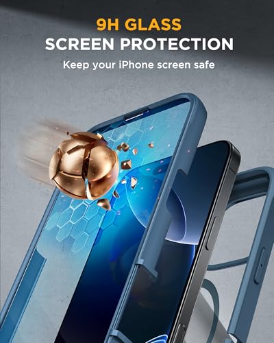 Image of Miracase Magnetic for iPhone 16 Pro Case Full-Body Phone with Built-in Glass Screen Protector, [Compatible with MagSafe] Military Drop Proof 16 Pro Cover Bumper 6.3 inch, Blue