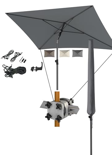 4smile Sonnenschirm Balkon SunnyShade, Anthrazit | 4-in-1 Set Sonnenschutz Balkon | UPF 50+ Sonnenschirm rechteckig 200x125 cm inkl. Sonnenschirmhalter Balkongeländer, Sonnenschirmhülle, Windsicherung