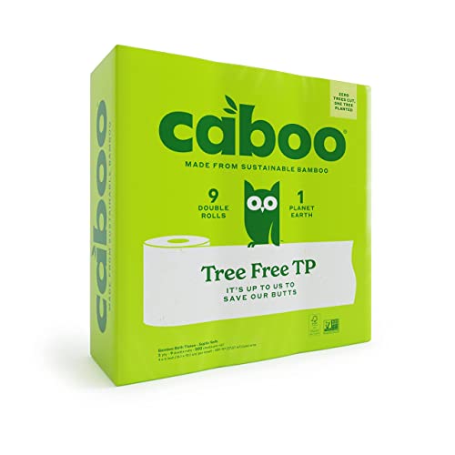 Caboo Tree Free Toilet Paper, Septic Safe Bath Tissue, Quick Dissolving 2 Ply Sheets - 300 Sheets Per Roll, 9 Double Rolls