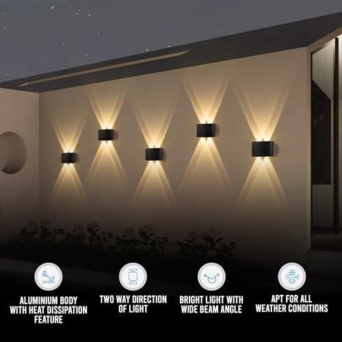 Image of Gesto 4W Waterproof Led Wall Light for Home Decoration - Up Down 2-Way LED Wall Lamp | IP65 Outdoor Fancy Wall Lights for Balcony,Gate,Elevation,Garden,Patio | Decorative Wall Mount Light -Pack of 1