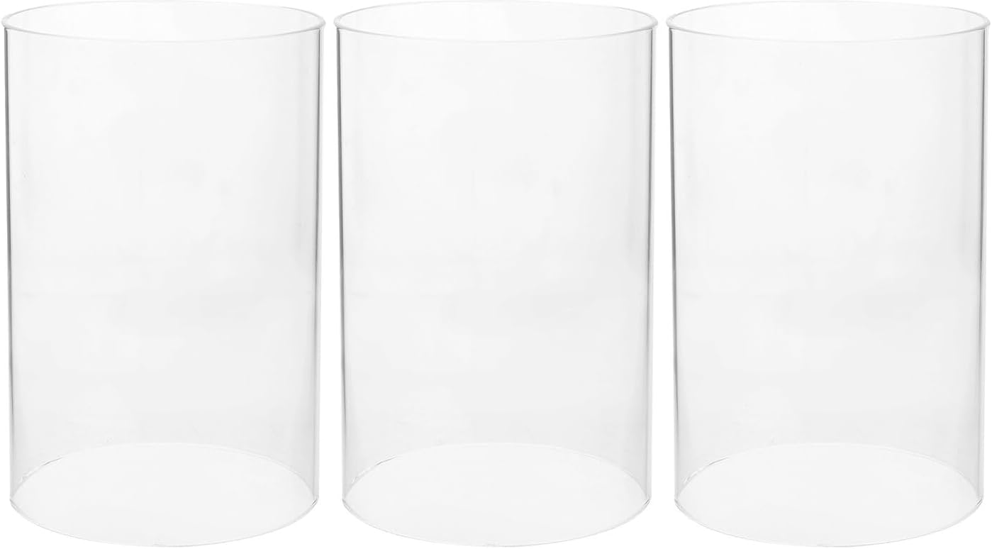 3pcs Glass Candle Holders 10x15cm Open-Ended Cylinder Hurricane Candle Chimneys Windproof Decorative Glass Lampshades for Wedding Centerpiece Home Decor