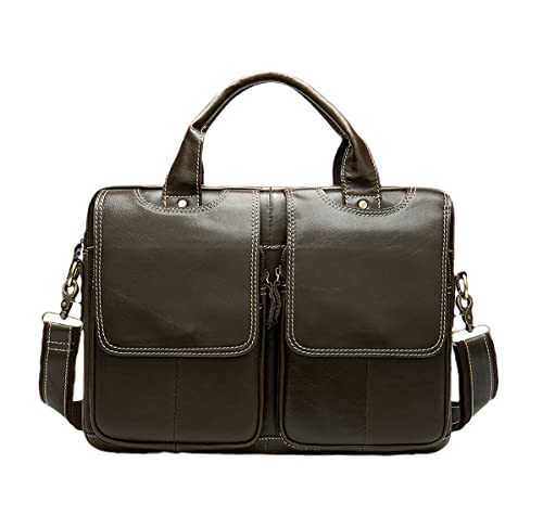 Sac de bureau en cuir véritable mallette homme marron foncé pour ordinateur portable et messager