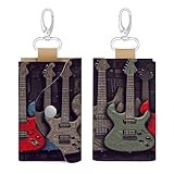RLDOBOFE Guitar Pattern Leather Key Case,Fashionable Credit Card Holder Slim Multi Card Keychain Pouch Travel Portable Keychain Wallet