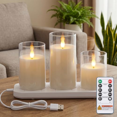 Image of Homemory Ivory Rechargeable Flameless Candles with Remote Timer, Set of 3