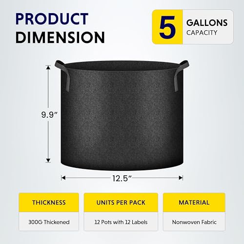 Image of iPower 10 Pack 5 Gallon Grow Bags, Garden Planting Nonwoven Fabric Pots with Reinforced Handle, Heavy Duty and Aeration Planter Pot for Tomato, Fruits, Vegetables and Flowers, 10 Labels Included