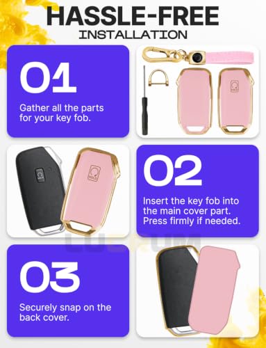 Image of Lucrum Key Fob Cover for Kia, TPU KeyFob Case & Leather Keychain