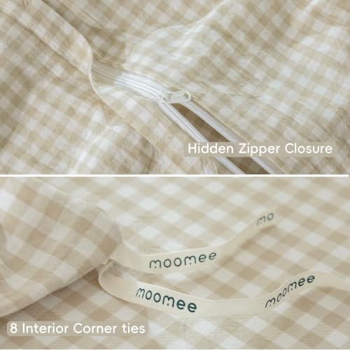 Image of MooMee Gingham Duvet Cover Set 100% Washed Cotton Linen Like