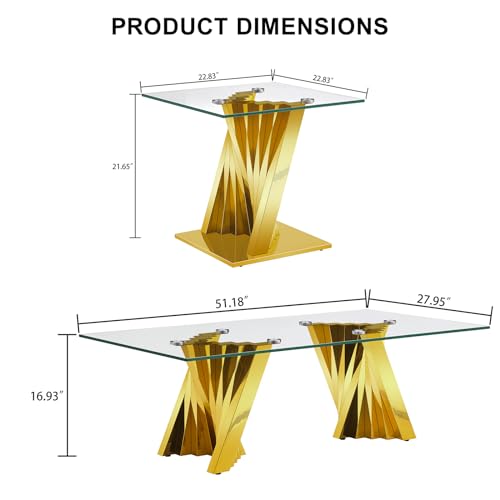 Homvent 111300531 Glass Coffee Table End Table Sets Of 3 For Living Room, Mordern Living Room Tables With Stainless Steel Leg thumb #2
