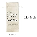 JioJio Chan Pairs Well With Planning a Wedding Wine Bag, Engagement, Funny Personalized Burlap Drawstring Wine Bag for Friend Newlyweds, Wedding Party Decorations (J353)