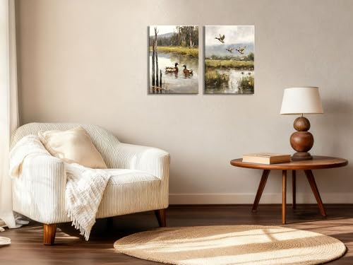 Image of Frimeeme 2 Pcs Vintage Mallard Duck Canvas Wall Art, 12x16 Inches