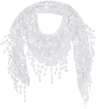 Jiusike Fashion Lace Sheer Openwork Tassel Scarf Shawl Crushed Flower Floral Print Mantilla Fringed Triangle Wraps