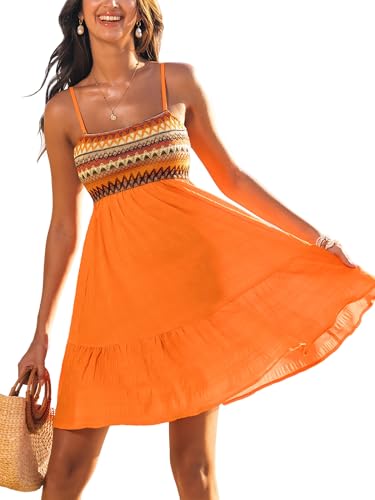 CUPSHE Robe d'été sans manches pour femme, motif cachemire, à volants et bretelles spaghetti, orange brûlé, Taille M