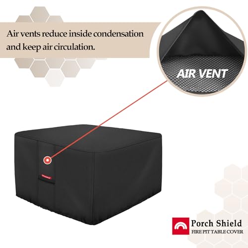 Image of Porch Shield Fire Pit Cover - Waterproof 600D Heavy Duty Fade Resistant Square Patio Fire Pit Table Cover Black - 32 x 32 x 24 inch