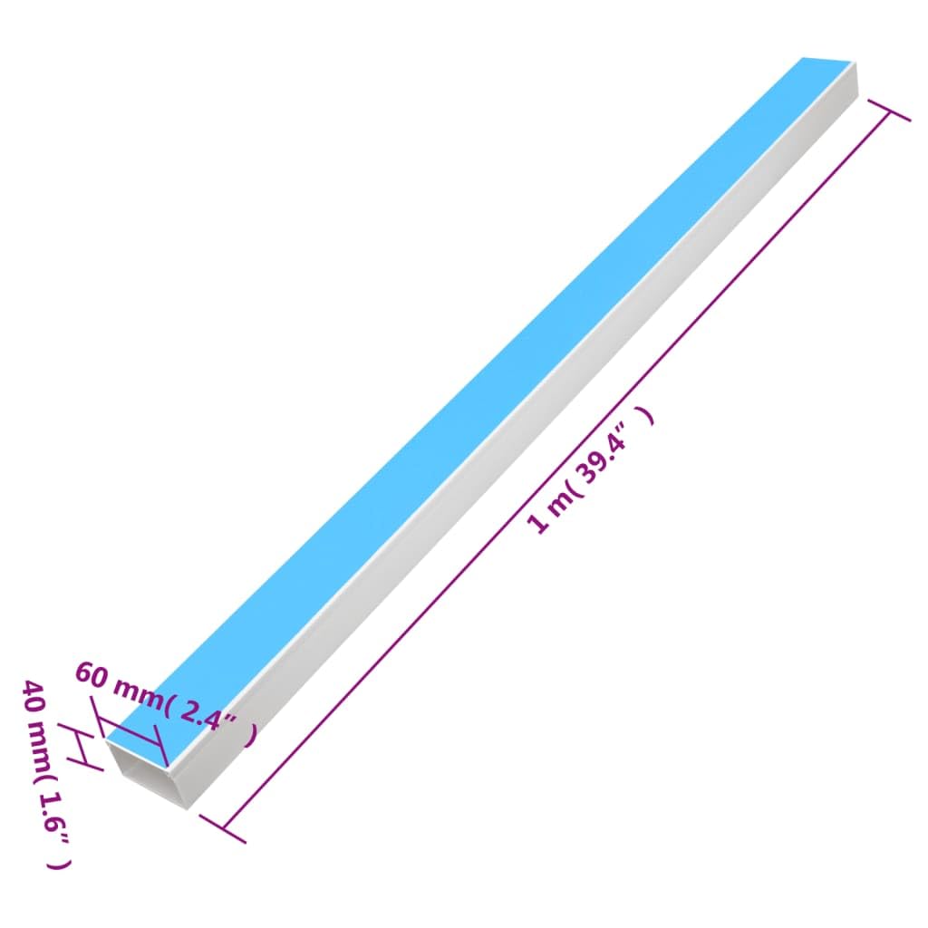Kabelkanal 60x40 mm selbstklebend 10 m Set - PVC Kabelabdeckung für Wand und Decke - Ordnung für Büro und Zuhause, Weiß