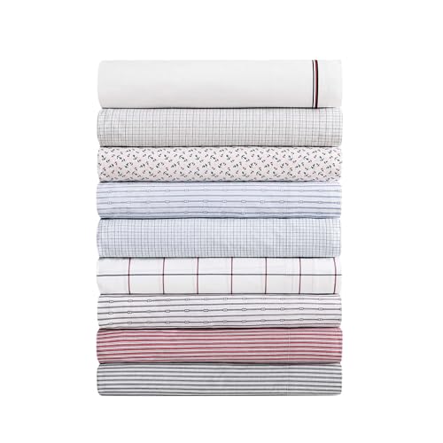 Image of Tommy Hilfiger - Sheet Set, Cotton Percale Bedding with Matching Pillowcase, Crisp & Cool, Premium Quality Home Essentials (New England Plaid Beige, Twin)