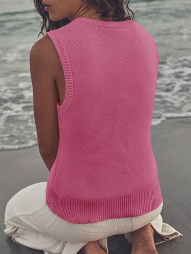Image of Saodimallsu Women's Ribbed Knit Sweater Vest | Fashion U Neck,Pullover, Boho,Casual Knit,Beach Vacation Outfits