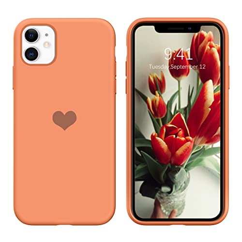 DOMAVER Coque iPhone 11 Cœur, Silicone Liquide Étui iPhone 11 Case avec Doublé de Microfibre Douce, Housse AntiRayure Antichoc Protection Téléphone Fine pour iPhone 11 6,1 Pouces Orange