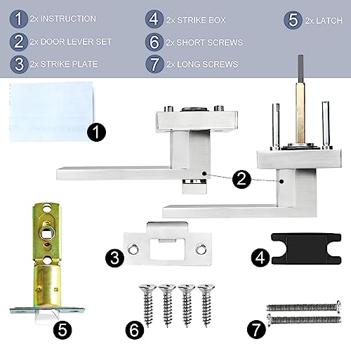 Door Lever, Heavy Duty Interior Door Handles for Bathroom & Bedroom Privacy Door Lock Handle Keyless Door Knobs in Satin Nickel for Right & Left Sided Doors, 2 Pack