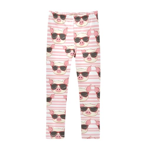 Girls Leggings Sunglasses Pig Pink Strips Kids Length Leggings Pants Athletic Yoga Pants Toddler Tights Trousers 4T