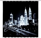 Duschvorhang 150x200 Anti-Schimmel Stadt Nachtlandschaft Duschvorhänge Wasserdicht Waschbar Polyester Textil Badezimmer Vorhang Architektur Städte 3D Shower Curtain A-1067