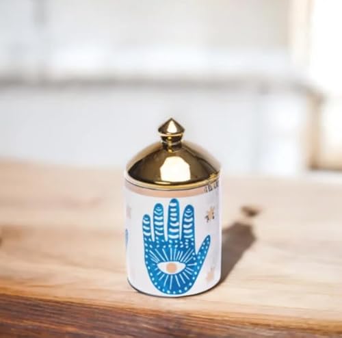 Ceramic Jar with Gold Lid, Hamsa Palm Hand Design – Candle Holder, Jewellery or Spice Storage – Decorative Container for Home, Kitchen, or Bathroom – Unique Gift for Home Decor Organisation - Cosy Home Interiors Ceramic Jar with Gold Lid, Hamsa Palm Hand Design – Candle Holder, Jewellery or Spice Storage – Decorative Container for Home, Kitchen, or Bathroom – Unique Gift for Home Decor Organisation - Image 8