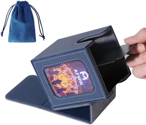 AFIING MTG Deck Box für Commander Display, Kartendeck-Box für 100 doppelhüllige Karten, Magic Commander TCG Kartenaufbewahrung mit 2 Trennwänden, Würfeltasche und 1 Toploader (blau