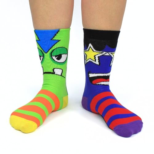 United Oddsocks Mashers Gift Box for Boys – 6 Colorful Monster-Themed Mismatched Socks, 15 Mix & Match Combos – UK 12–6, EUR 30.5–38.5, US 13.5–8 – Fun Novelty Sock Set for Kids with Gift Packaging