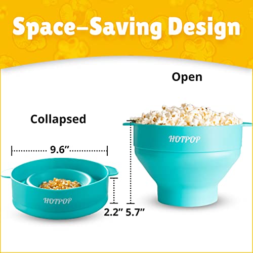 The Original Hotpop Microwave Popcorn Popper, Silicone Popcorn Maker, Collapsible Bowl Bpa-Free And Dishwasher Safe- 20 Colors Available (Cyan) #TOP4