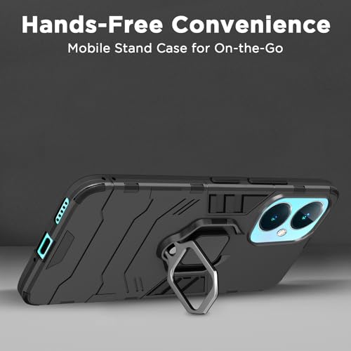 Image of Pikkme Back Cover for OnePlus Nord Ce 3 5G | 360 Protection | Ring Holder | Kickstand | Tough Armor Case (Black)