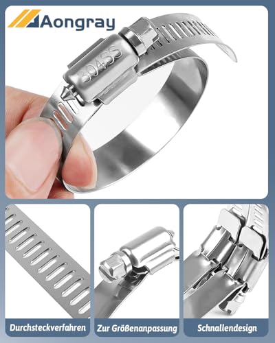 Aongray 3.5m Schlauchschellen,304 Edelstahl lochband metall mit 12 Stück Befestigung,DIY Schlauchbinder set für Wasser Rohr, Gas Rohr, Automobil Tubing,Pool, Waschmaschine, Garten(Neue Verpackung)
