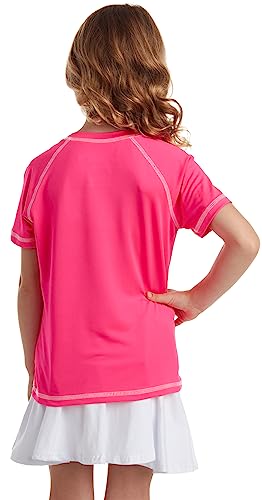 Image of Pink Platinum Girls Swim Shirt - Lightweight Quick Dry Short Sleeve Rash Guard for Girls, Swim Top w /UPF 50+ Sun Protection