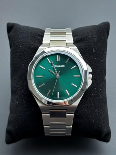 Image of AMERICANVIBER Dual Tone Stainless Steel Strap Men's Wrist Watches Classic Minimalist Bar Scale Dial Analog Wrist Watch for Men