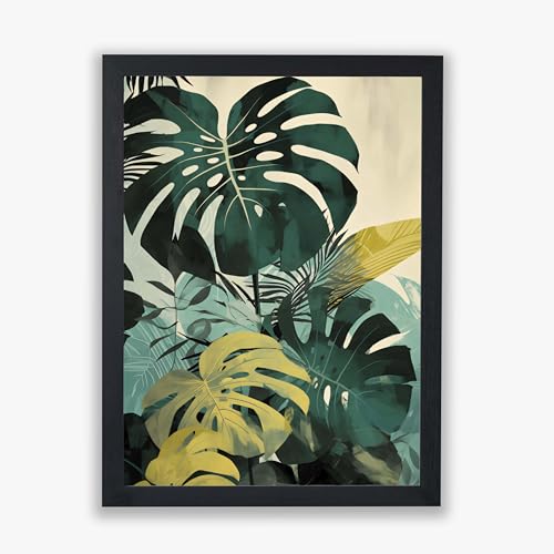 Monstera amarilla en impresión botánica audaz y formato grande sin marco